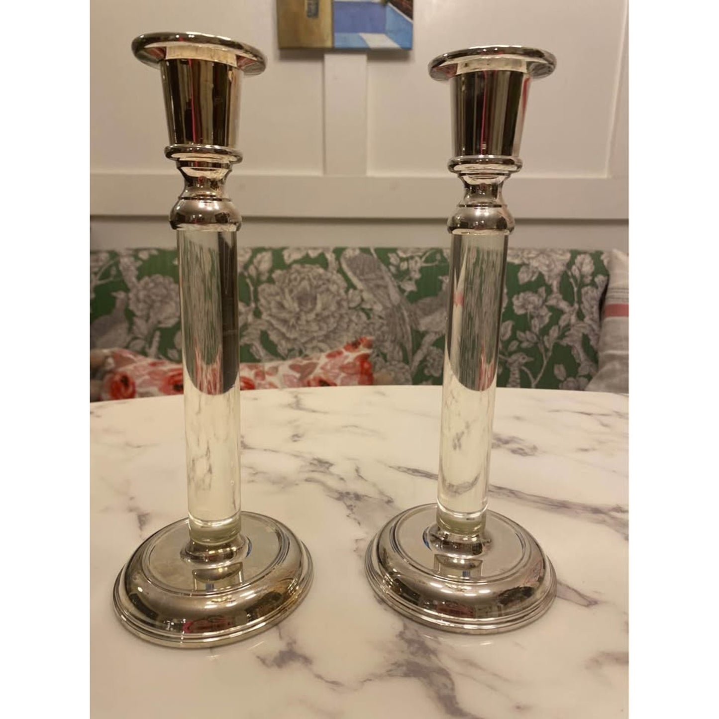 Vintage Unused Silver and Lucite Candle sticks