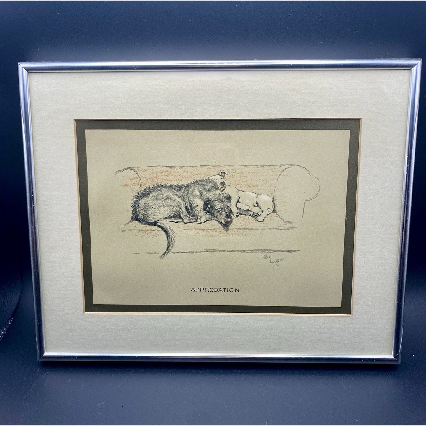 Cecil Aldin Print 1929 Bull Terrier w Wolfhound Approbation Matted Print