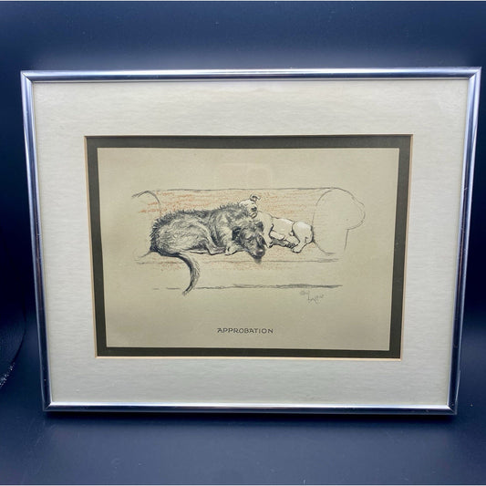 Cecil Aldin Print 1929 Bull Terrier w Wolfhound Approbation Matted Print