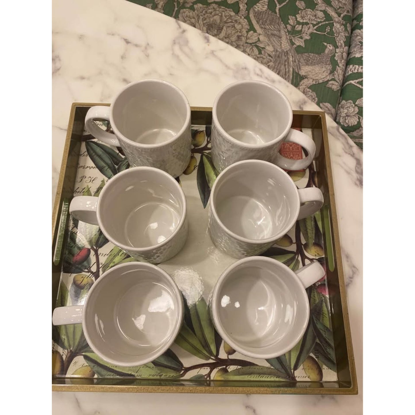 Onieda Wicker White Stoneware 6 Coffee Mugs Basket Weave Pattern