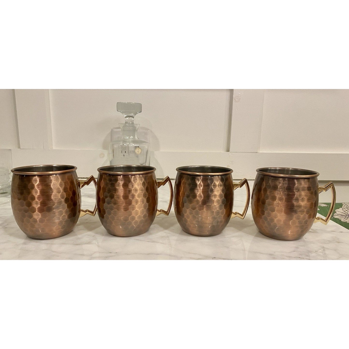 4 ECO-ONE Moscow Mule hammered copper mugs brass handle by Silver One In't