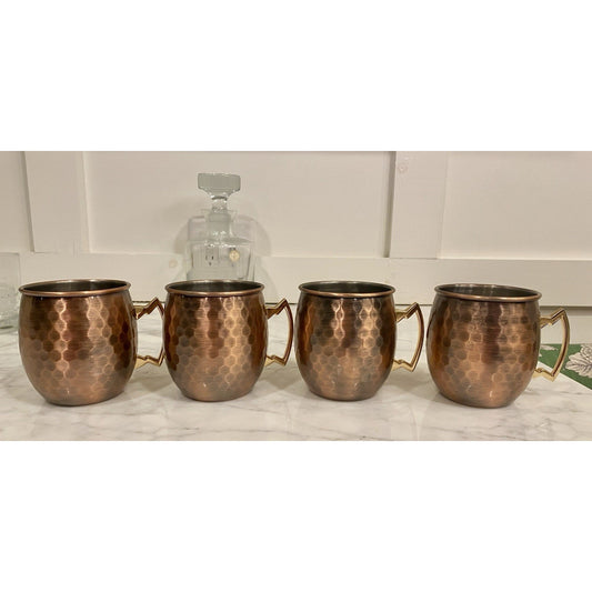 4 ECO-ONE Moscow Mule hammered copper mugs brass handle by Silver One In't