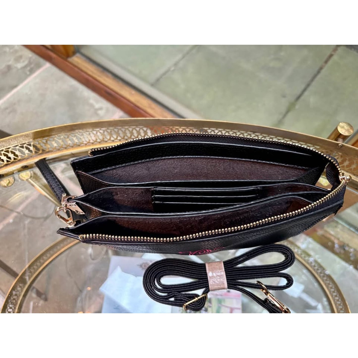 New Black Monogrammed 'C' Wristlet Clutch Crossbody Bag