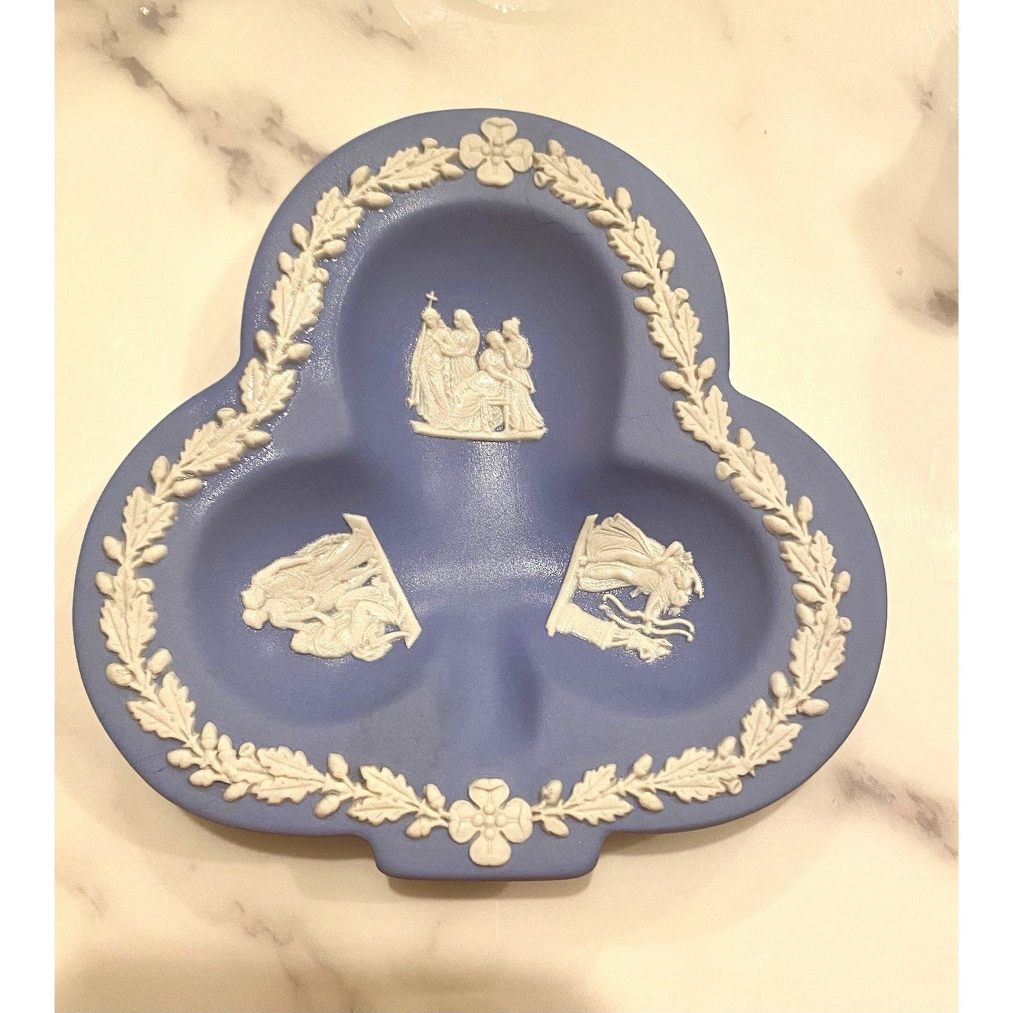 Wedgwood Blue Jasperware Tri Corner Tray Three Graces Relief England 4.5