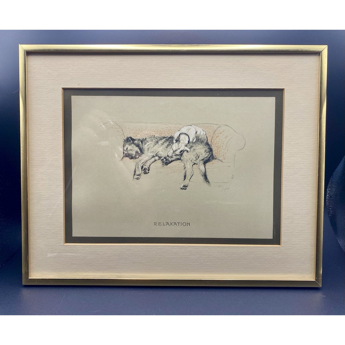 Cecil Aldin Print 1929 Bull Terrier w Wolfhound Approbation Matted Print