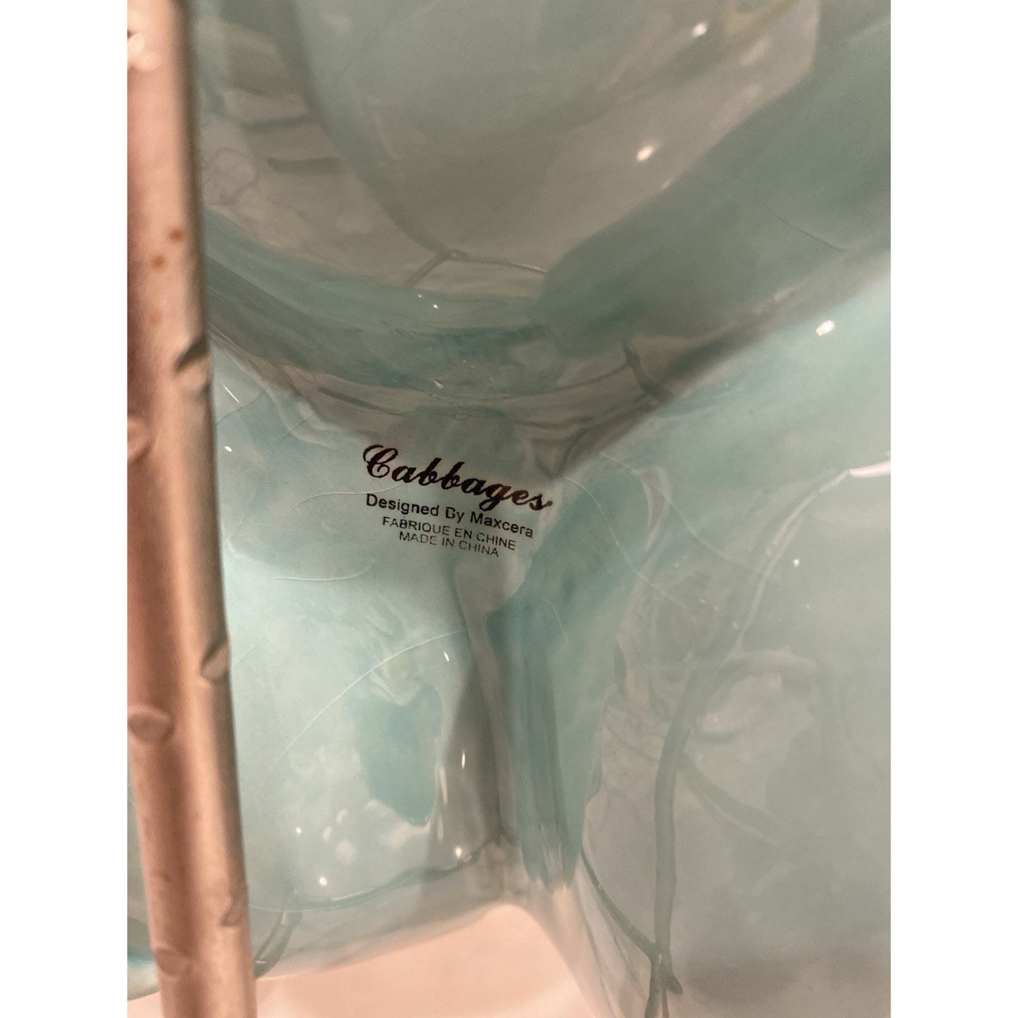 Maxcera Green Cabbage Leaf Three Part Handled Serving Dish