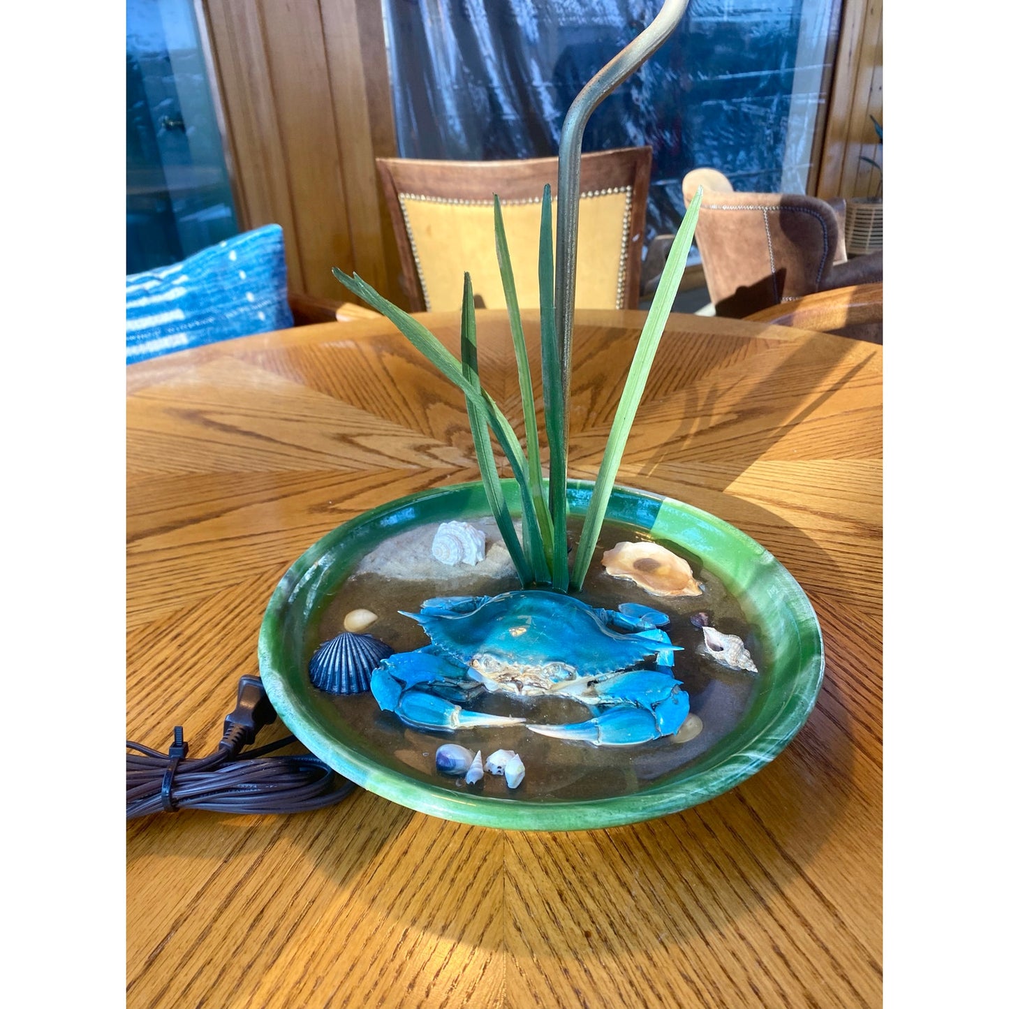 Vintage Preserved Blue Crab, Shell and Starfish lamp.