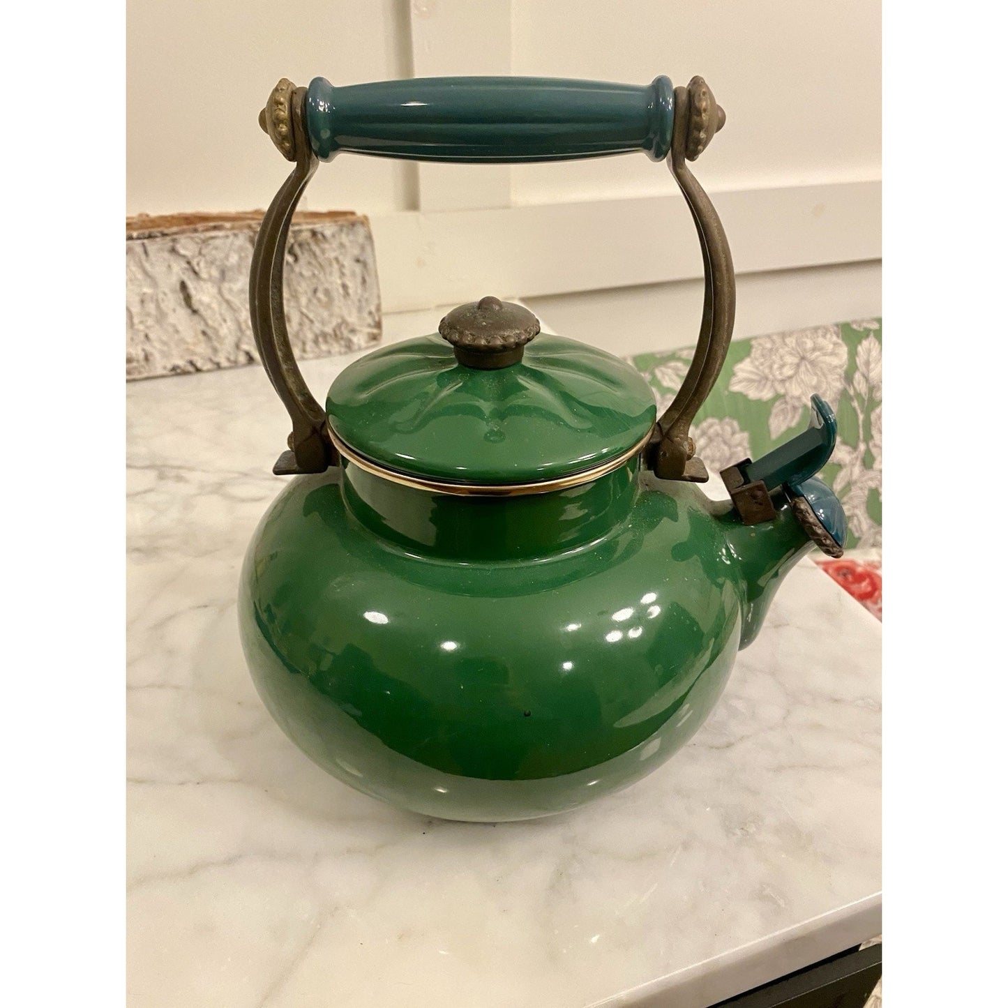 Vintage Green Enamel Teapot
