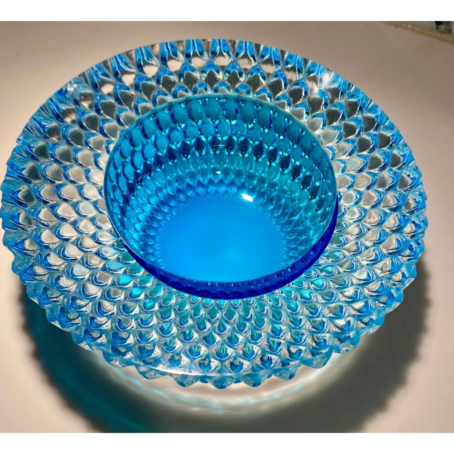 Heavy Vintage Blue Glass Bowl