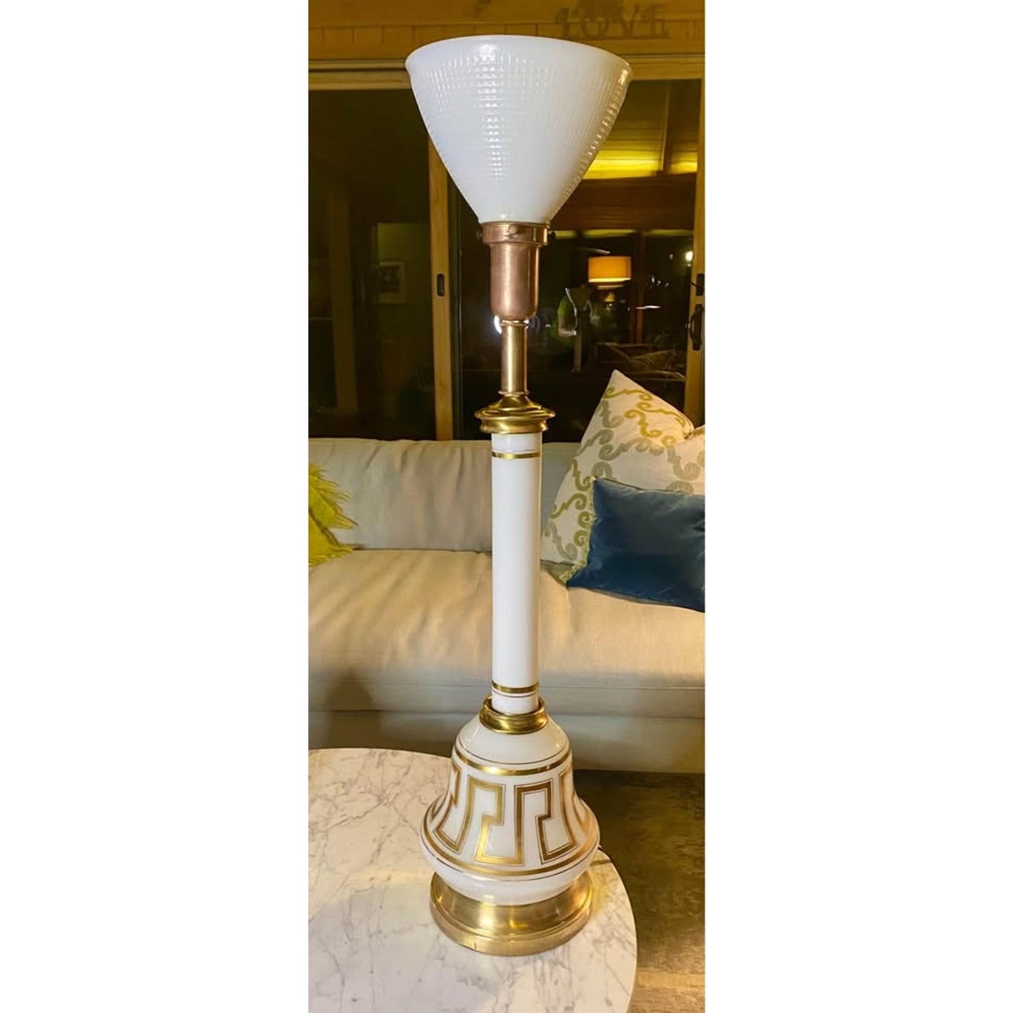 vintage pair of Greek key Torchiere lamps