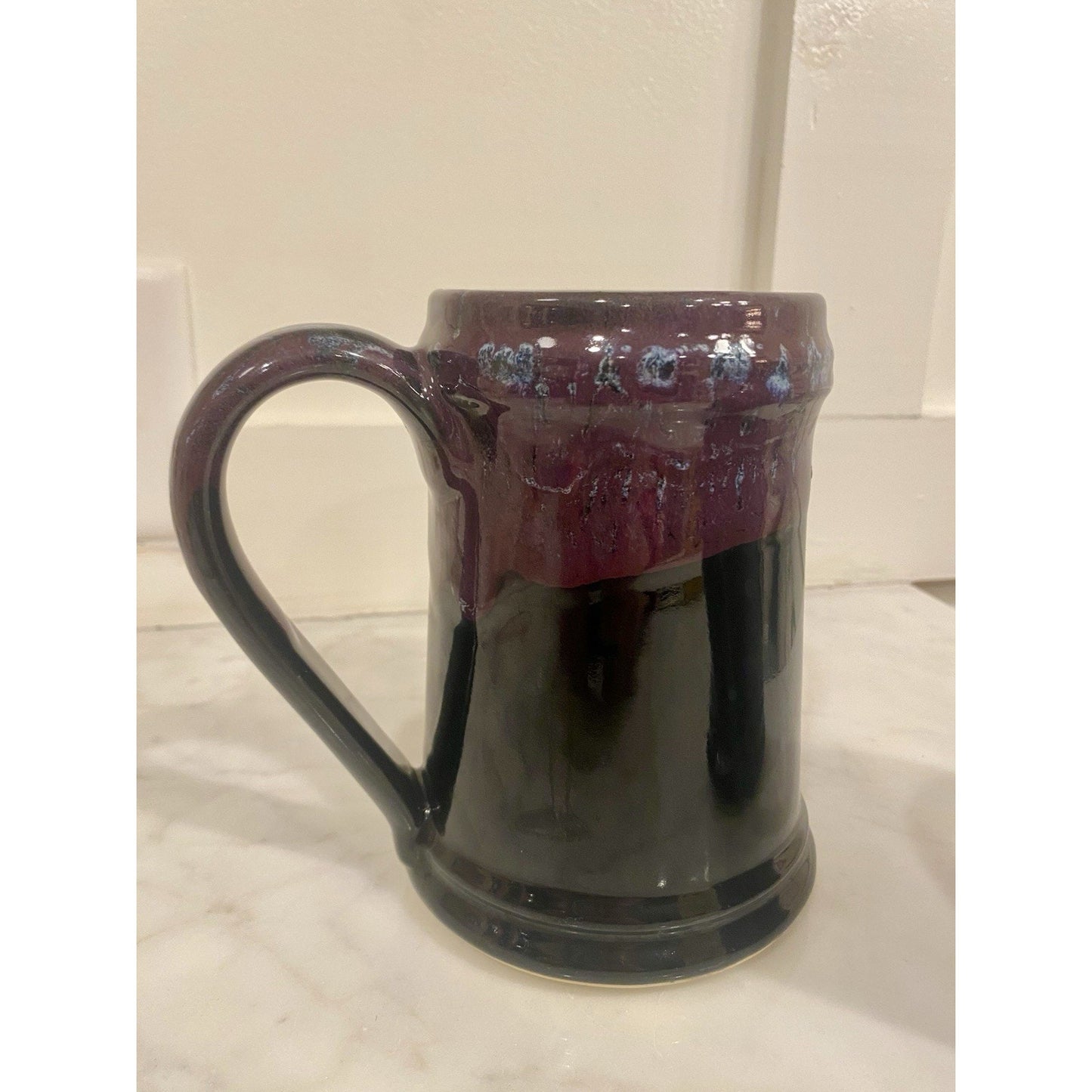 IRON HILL BREWERY 2009 Mug Club Beer Stein Grey Fox Pottery Purple And Navy