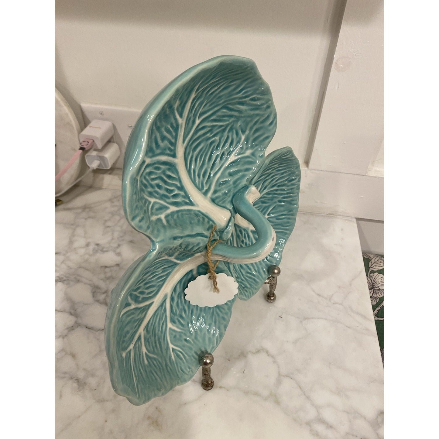 Maxcera Green Cabbage Leaf Three Part Handled Serving Dish