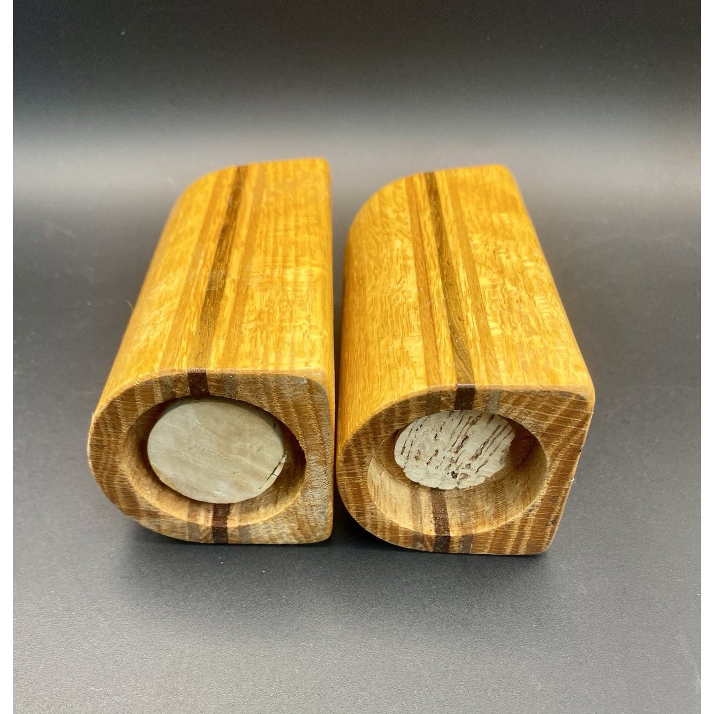 Vintage MCM Style Striped Wood Retro Salt & Pepper Shaker Abstract Boho Rustic
