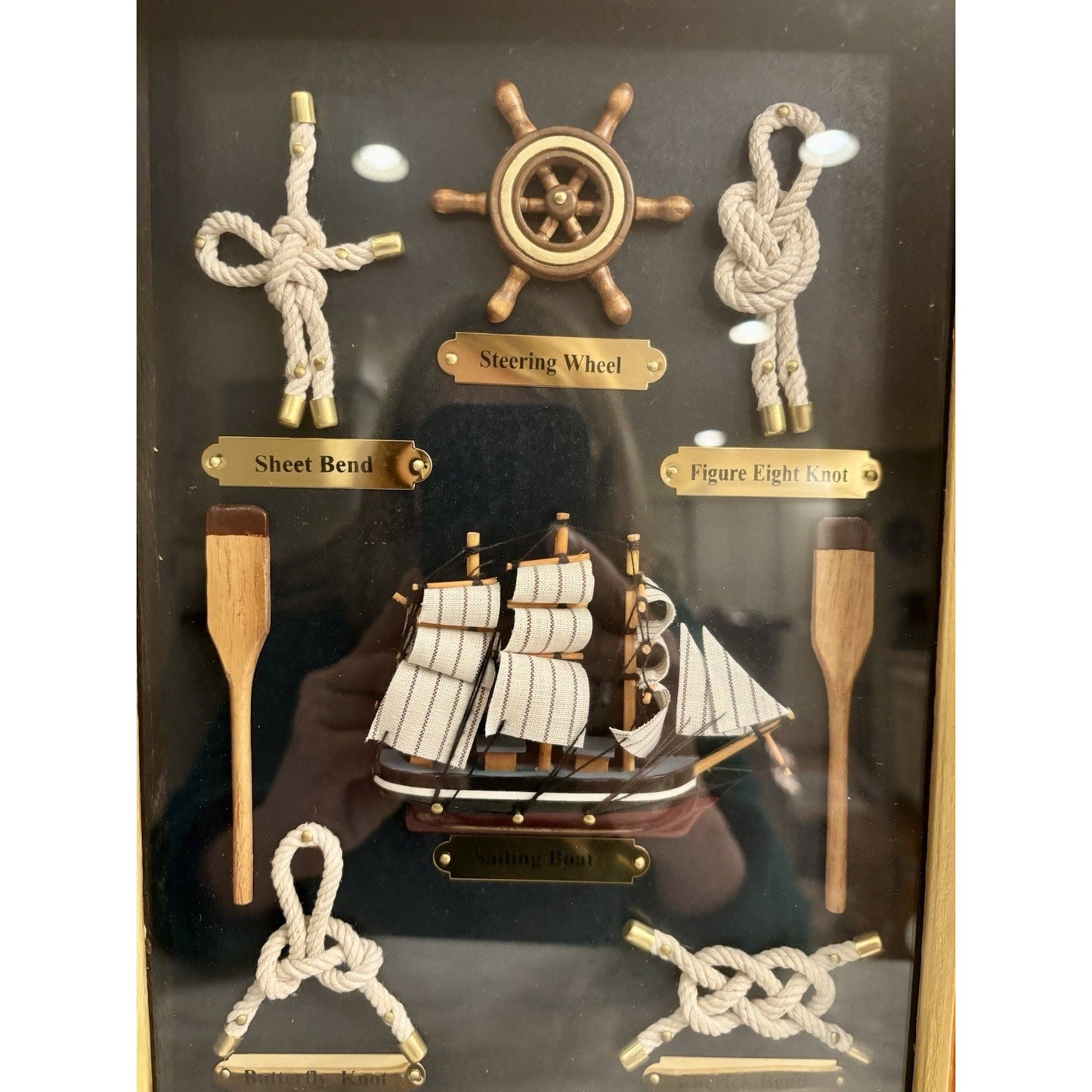 Sailing Ship And Nautical Knots Shadow Box Display Wall Decor