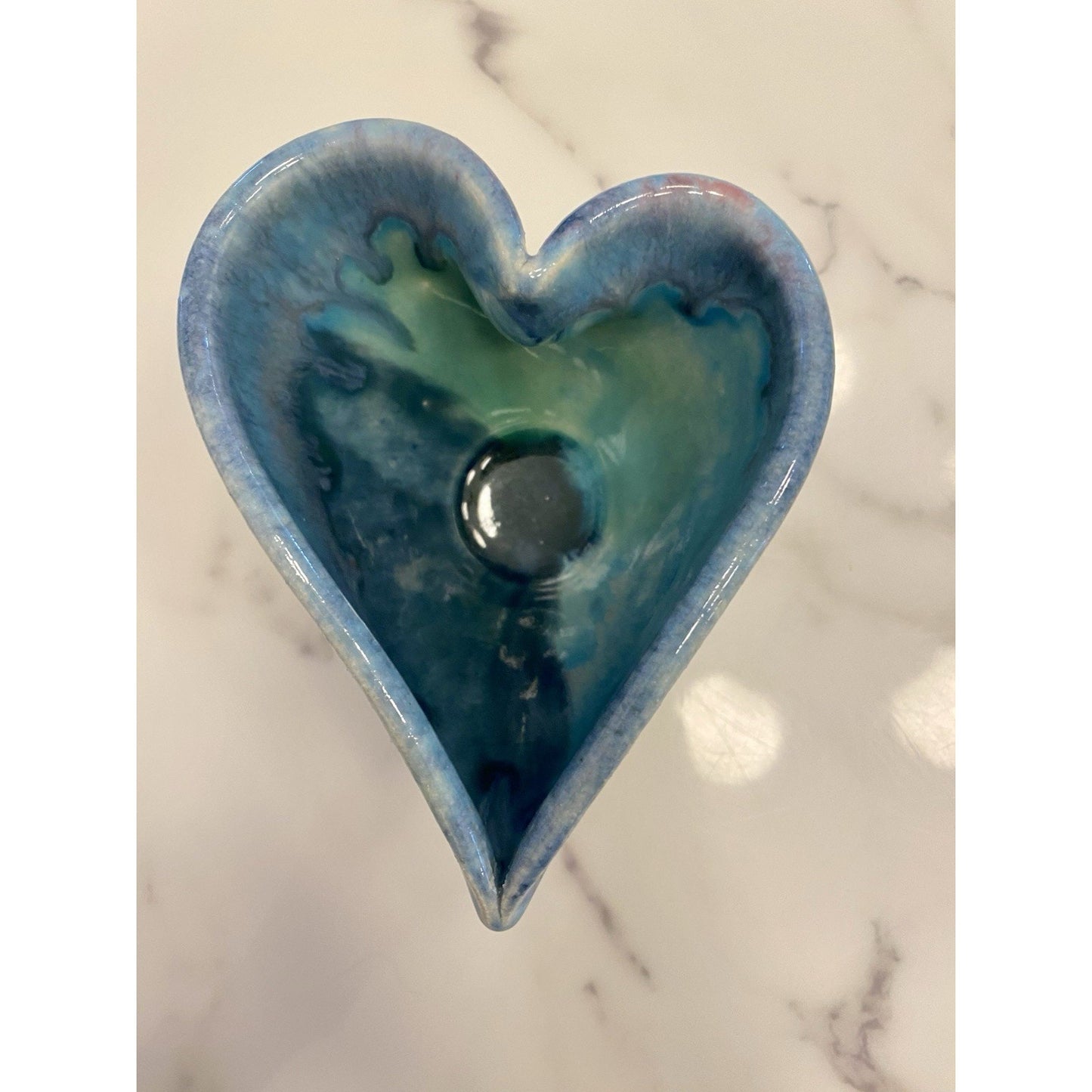Lisa Howe Signed Art pottery blue/pink valentine day heart shaped dish