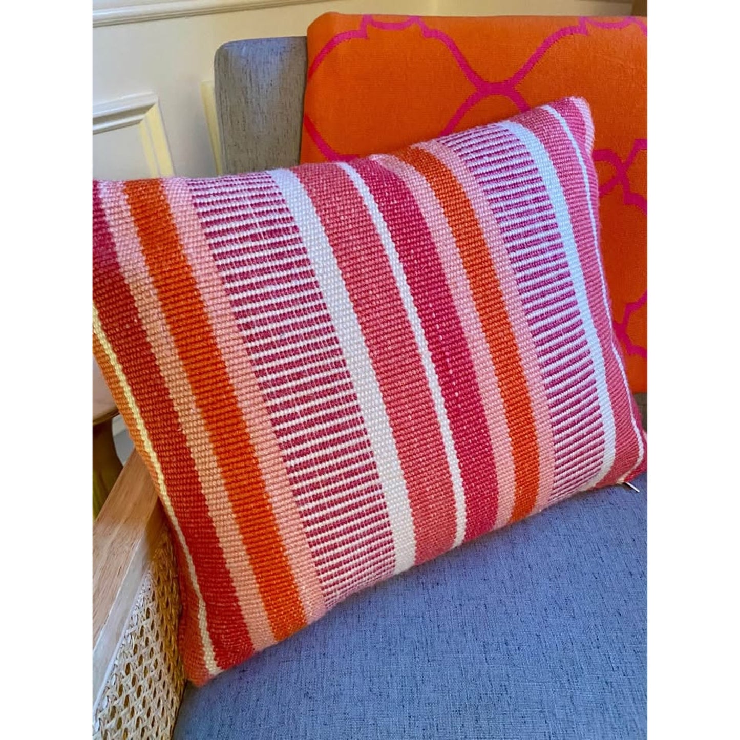 Pink, Orange and White Kit Kemp for Annie Selke pillows