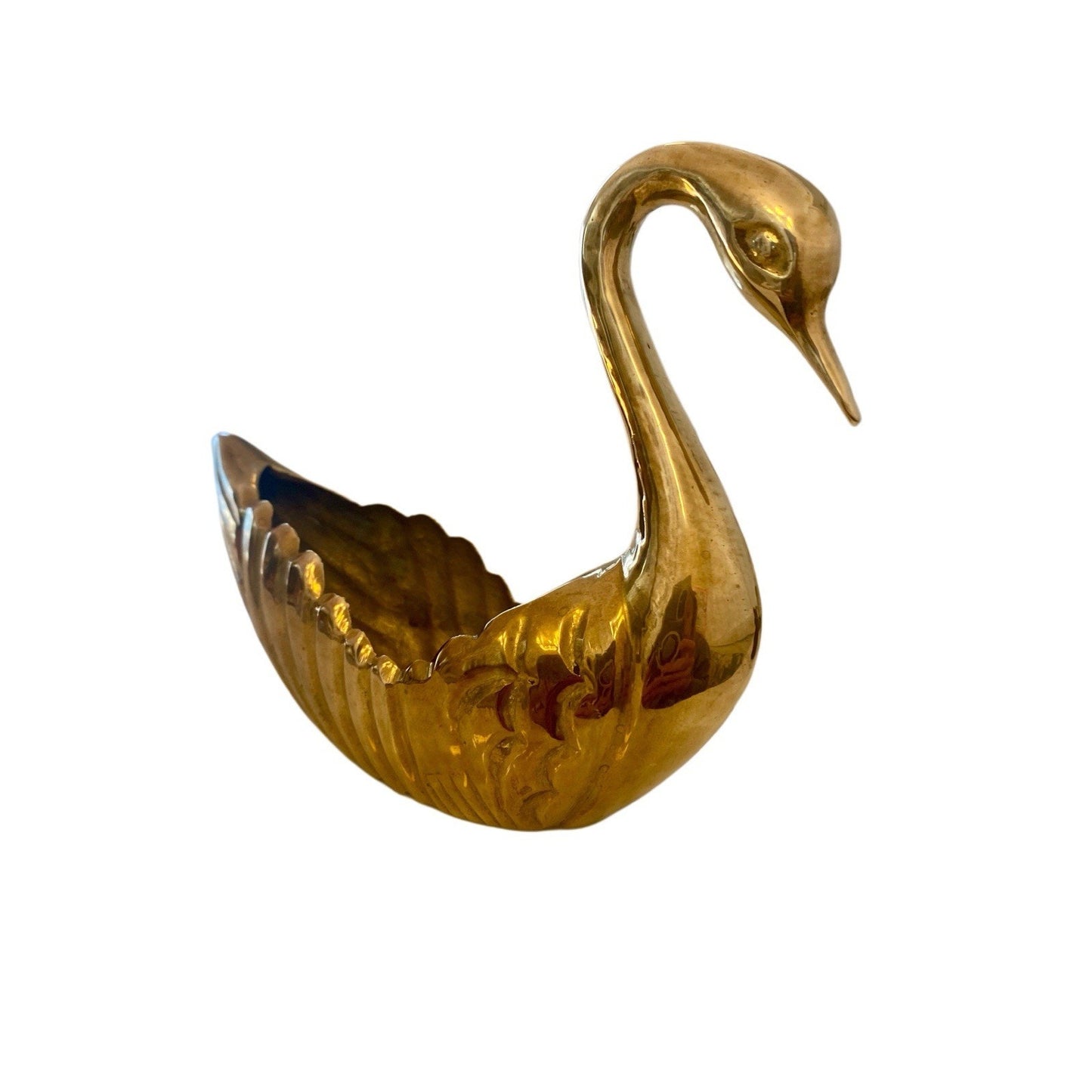 1970's Vintage Hollywood Regency Coastal Brass Swan Planter/Trinket dish
