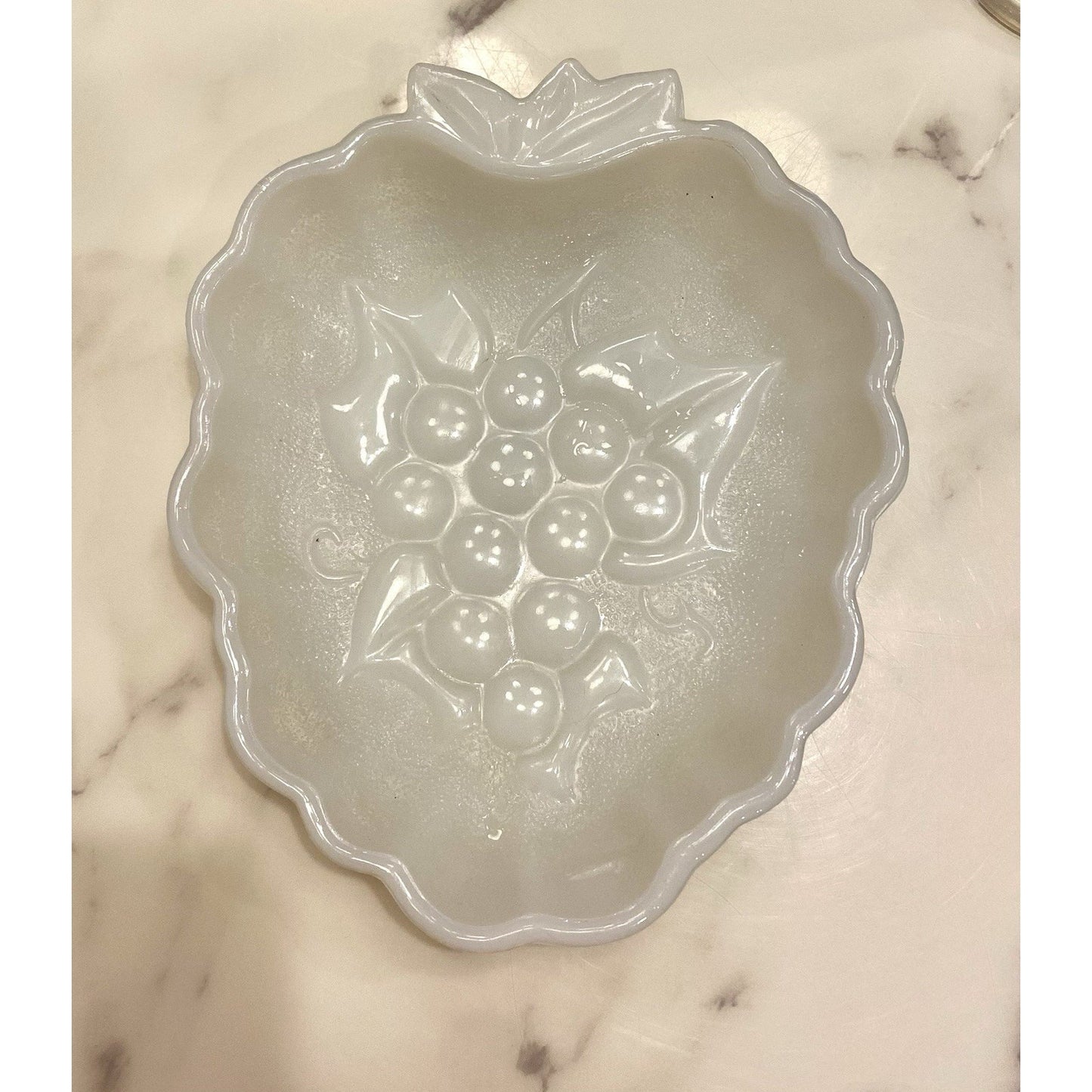 Vintage Hazel Atlas Milk Glass Harvest Grape candy trinket dish 6.75”
