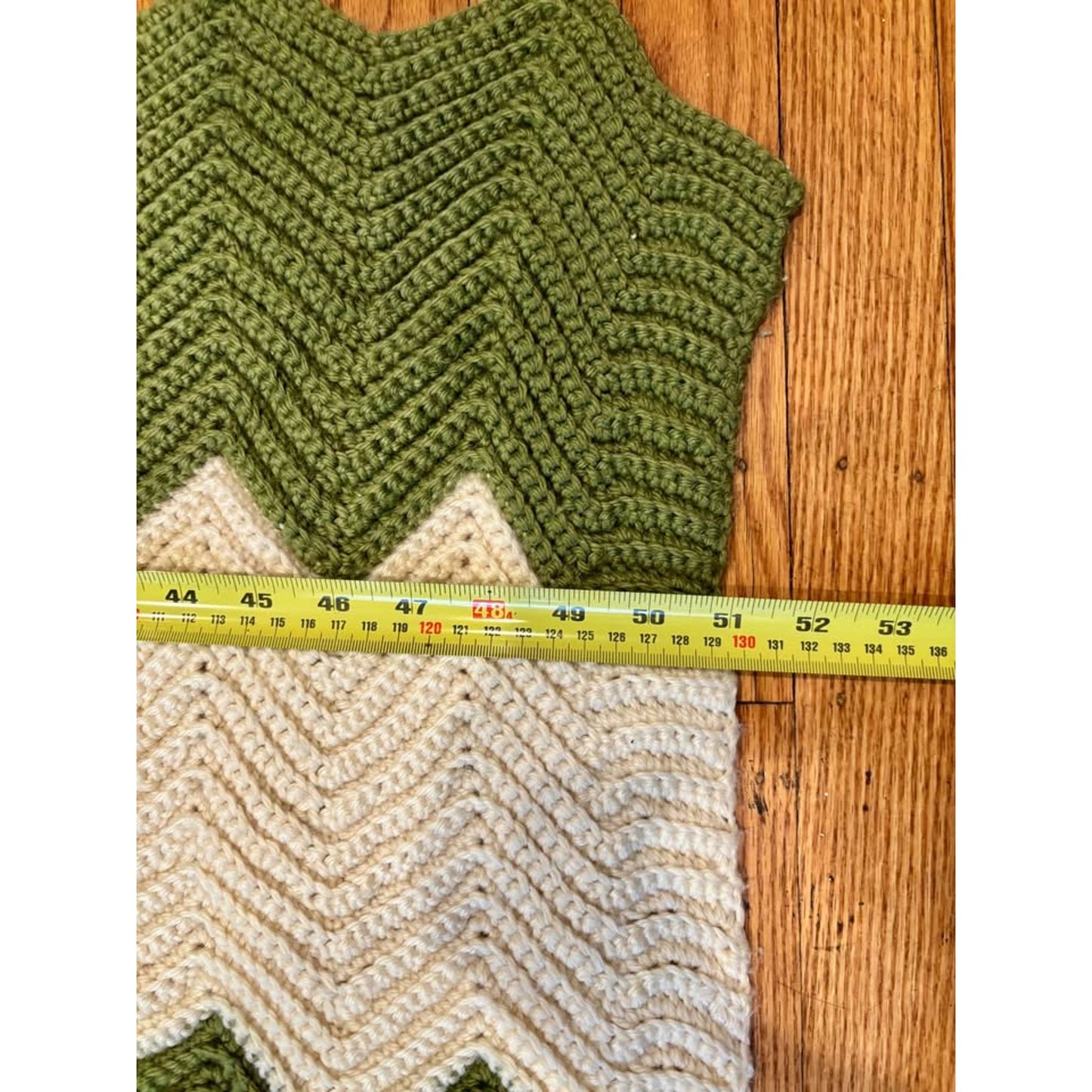 Handmade Green and Cream Chevron Crochet Blanket