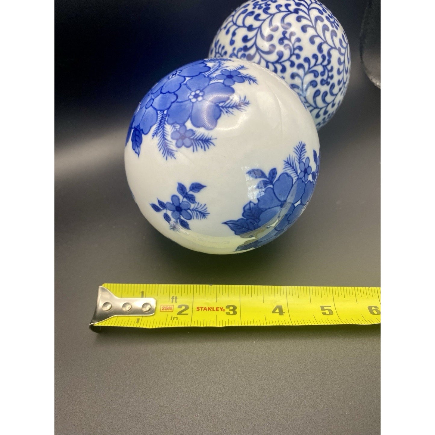 Vintage Porcelain Carpet Ball Lot of 2 Cobalt Blue White Chinoiserie Ceramic 4"