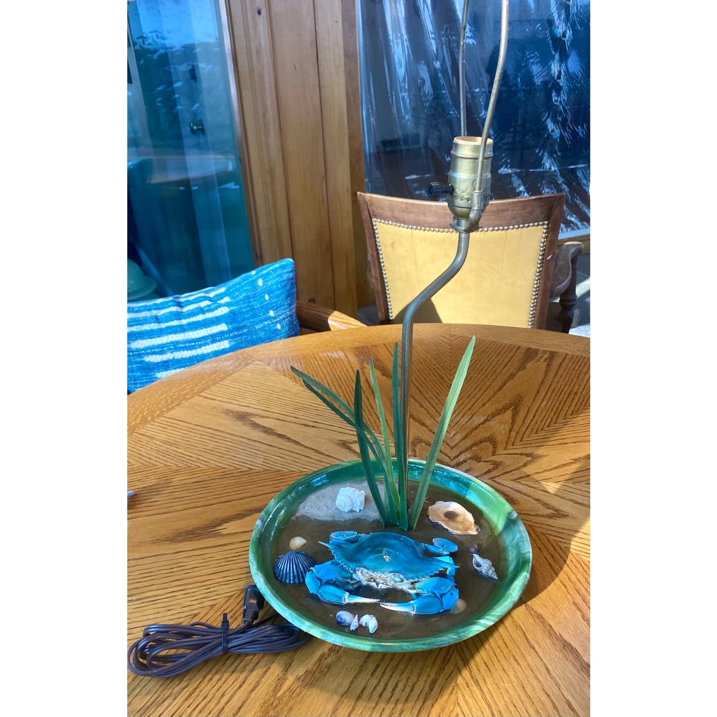 Vintage Preserved Blue Crab, Shell and Starfish lamp.