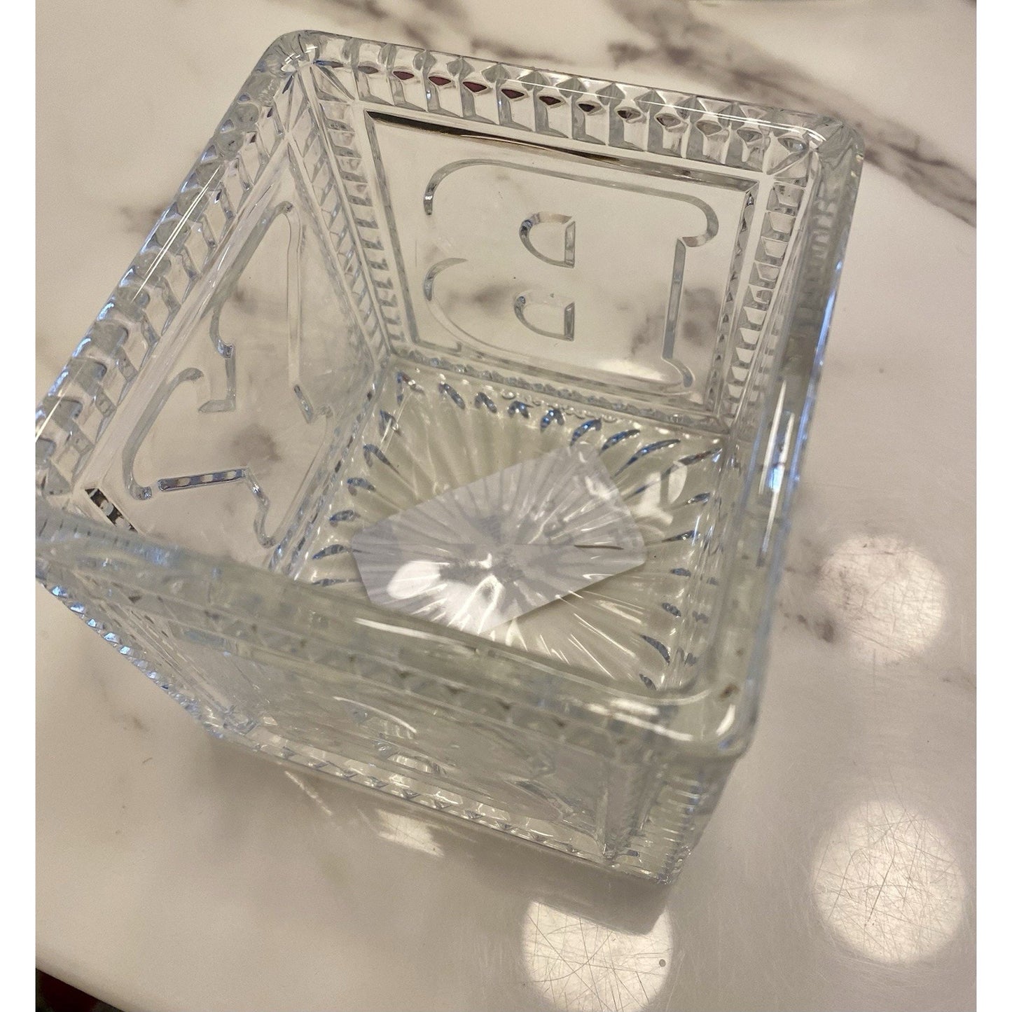 Vintage Teleflora Crystal Block Style Baby Planter Storage Spells Baby 4"