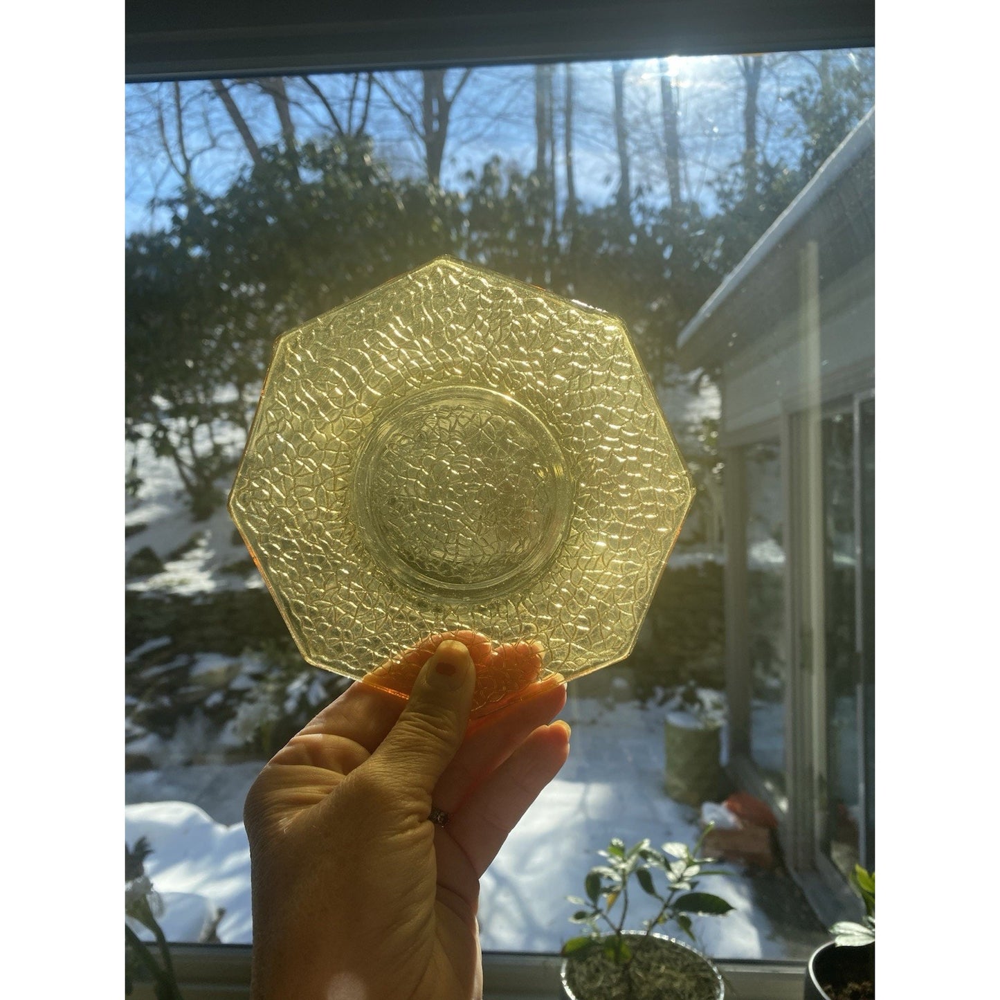 Vintage Smith Glass Cracky Amber Bread Dessert Plates (6)