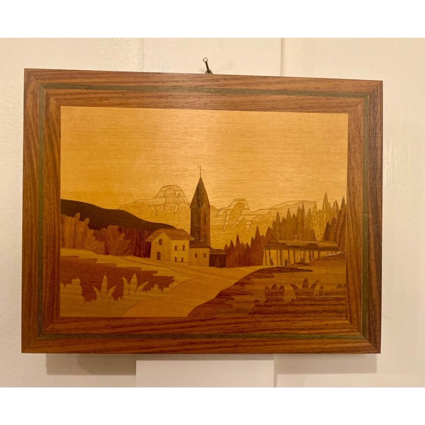 VINTAGE Pisa, Italy MARQUETRY INLAID WOOD WALL ART 9”X 7"