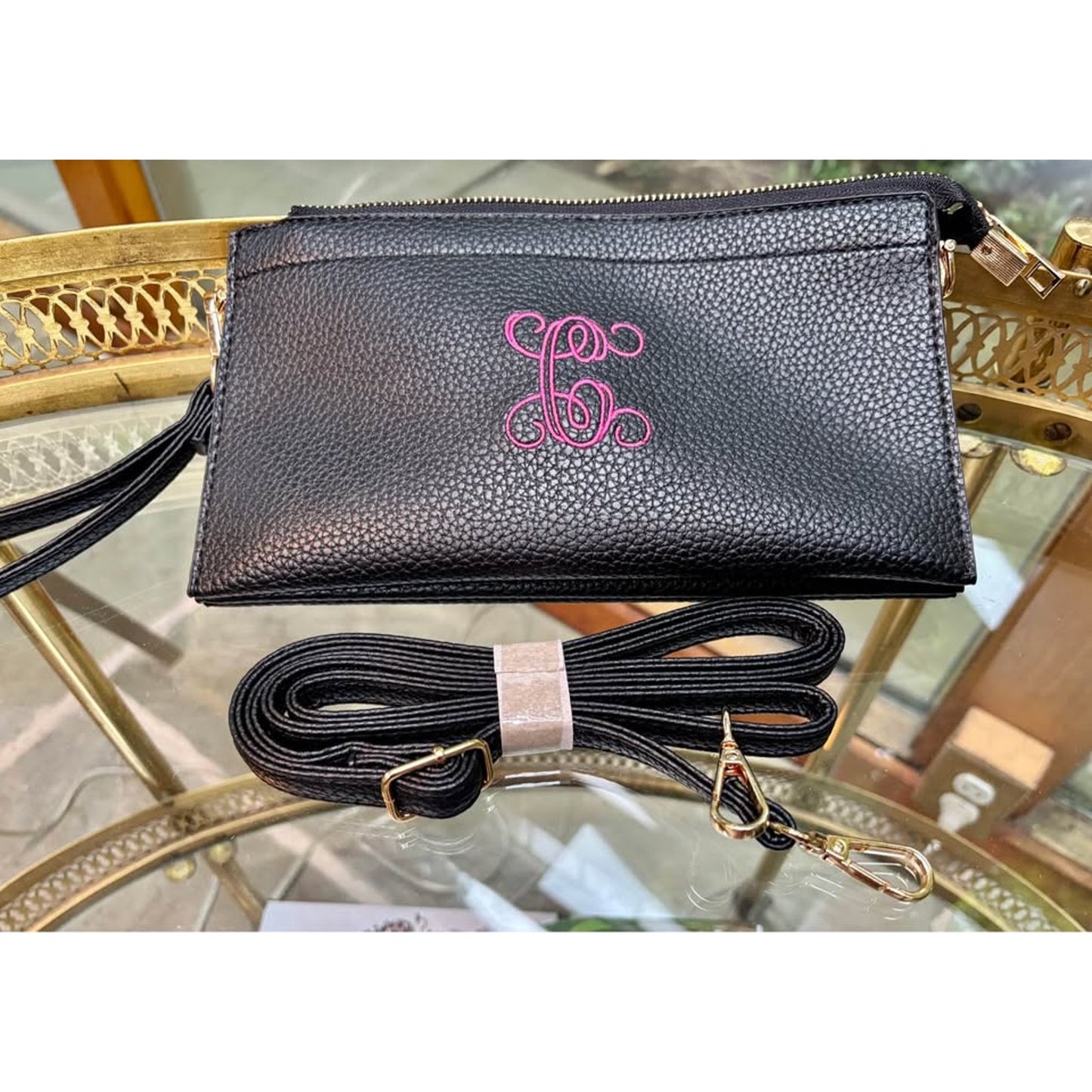 New Black Monogrammed 'C' Wristlet Clutch Crossbody Bag